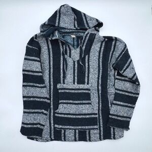 Classic Baja Mens Blue And White Striped Woven Knit Pullover Drug Rug Sweater M